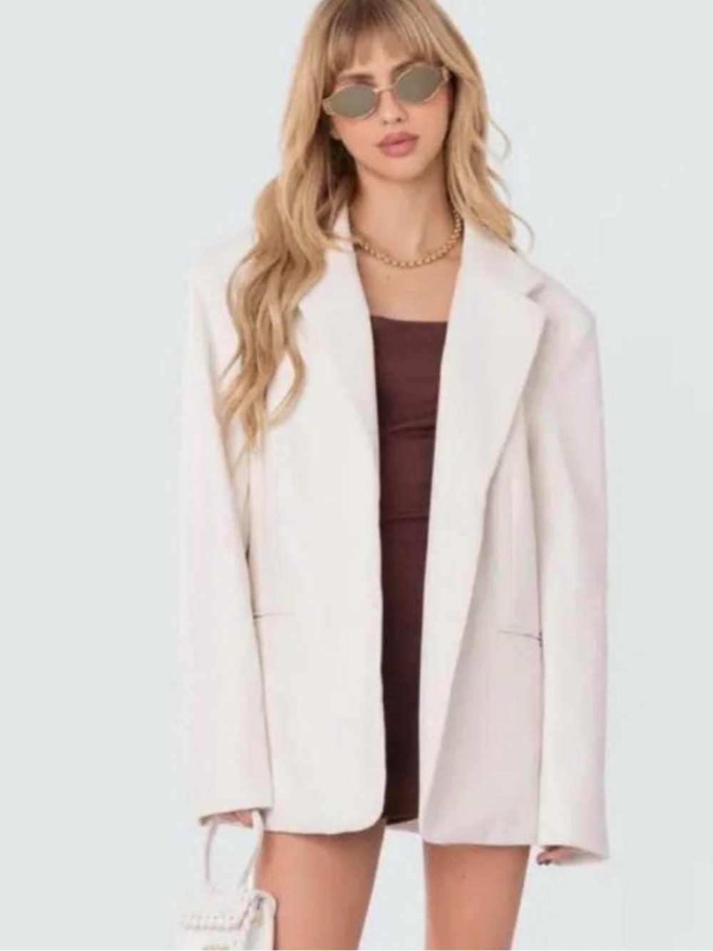 Edikted White Faux Leather Oversized Blazer NWT Size Small